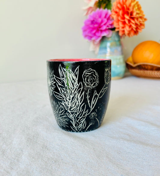 Hand Carved Farmhouse Wild Flower Mug