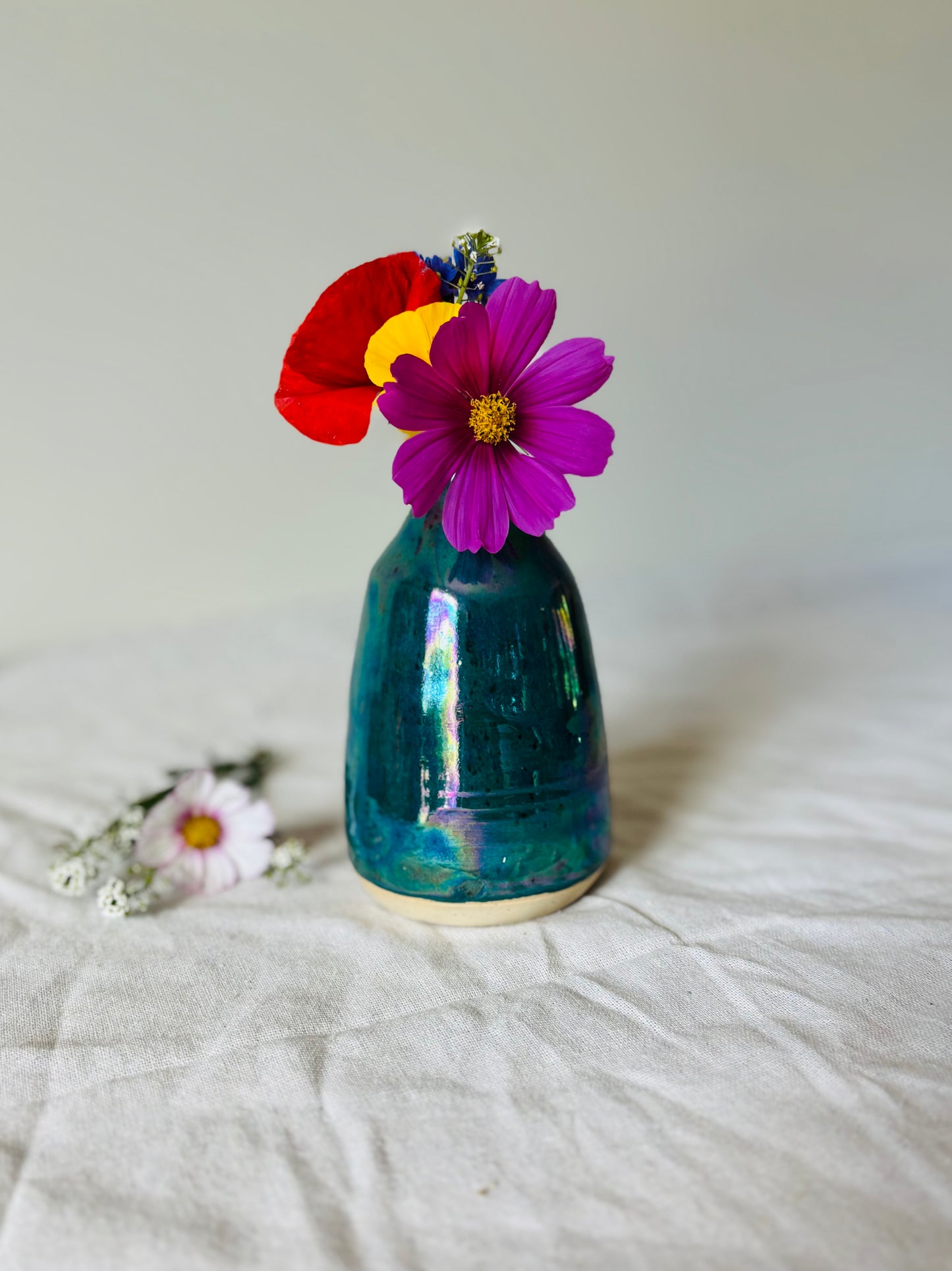 Iridescent Turquoise Bud Vase