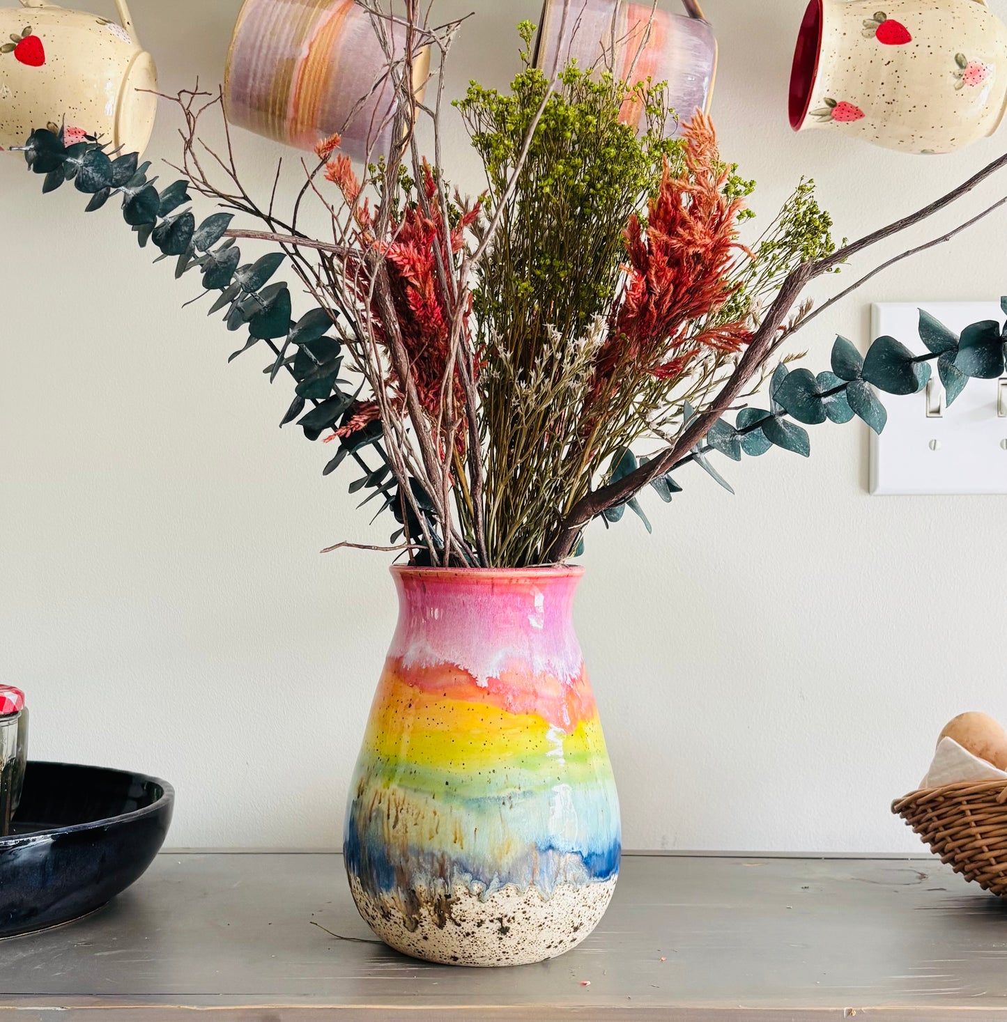 Bright Rainbow Striped Vase