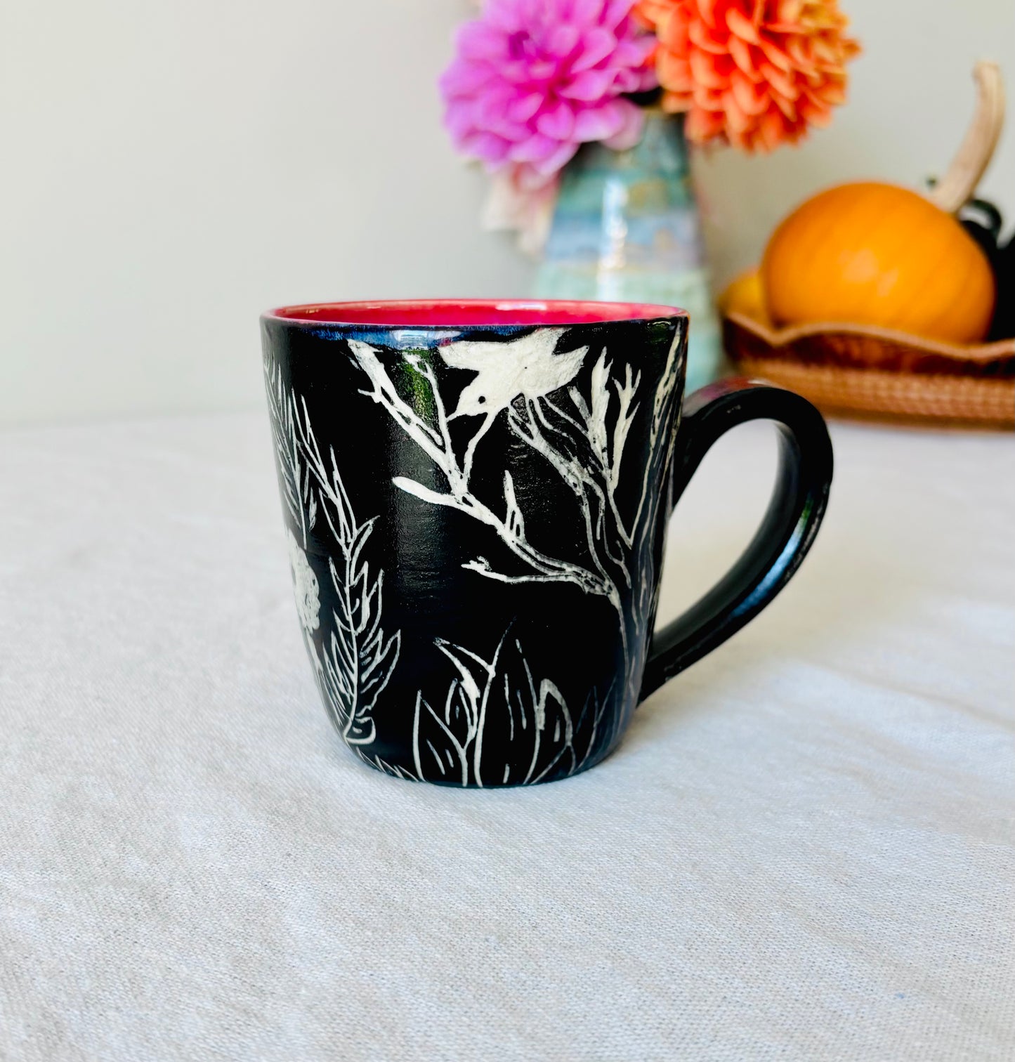Hand Carved Farmhouse Wild Flower Mug 2