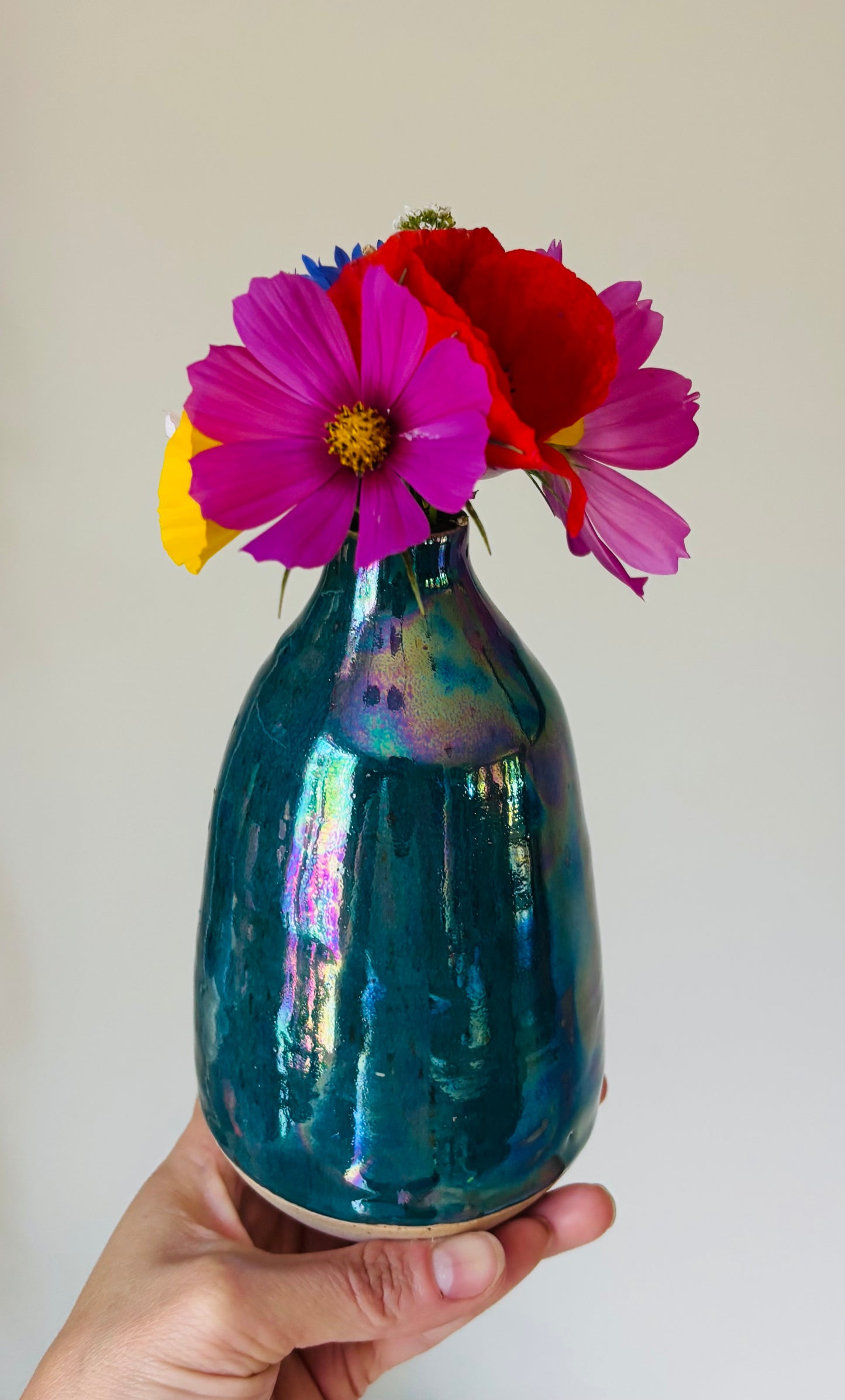 Iridescent Turquoise Bud Vase