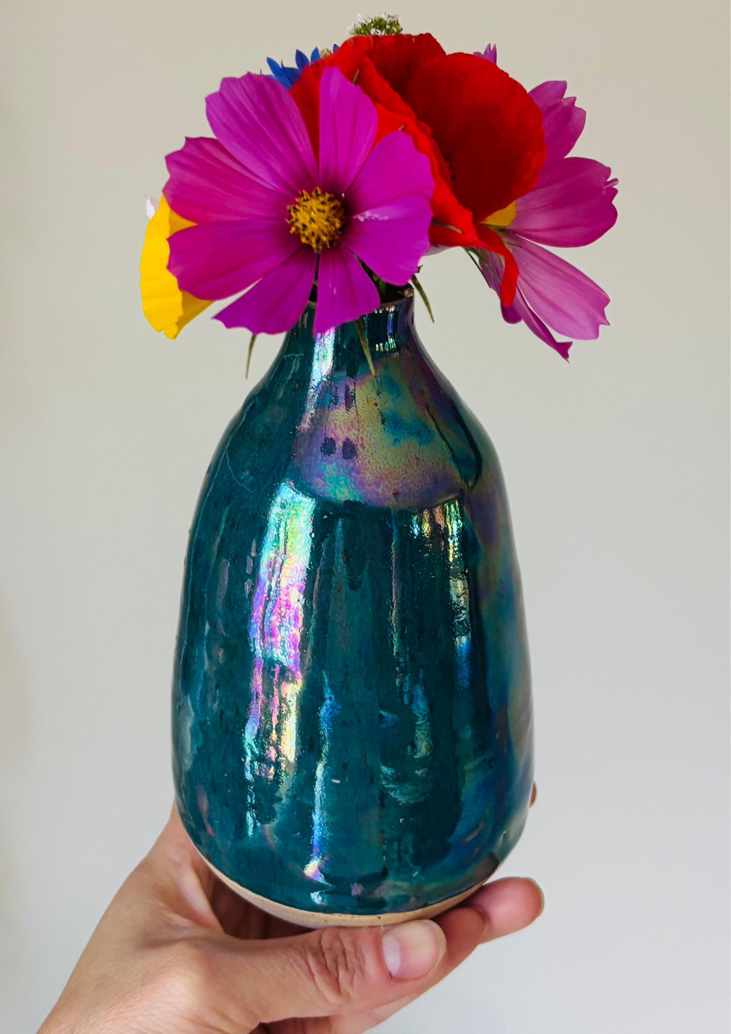 Iridescent Turquoise Bud Vase