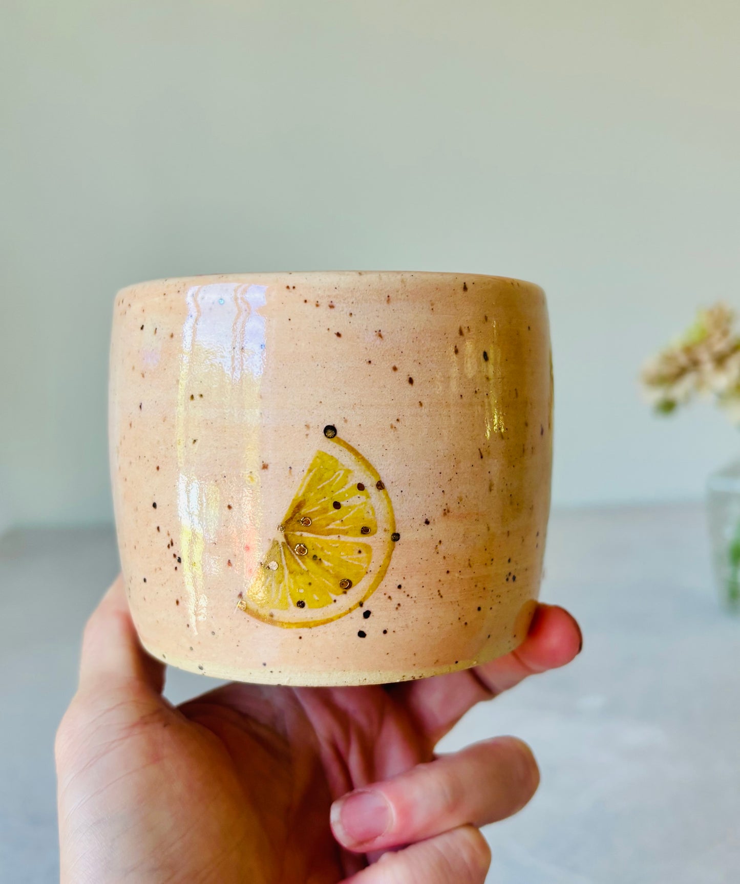 Peachy Lemon Mug 22k Gold Detail