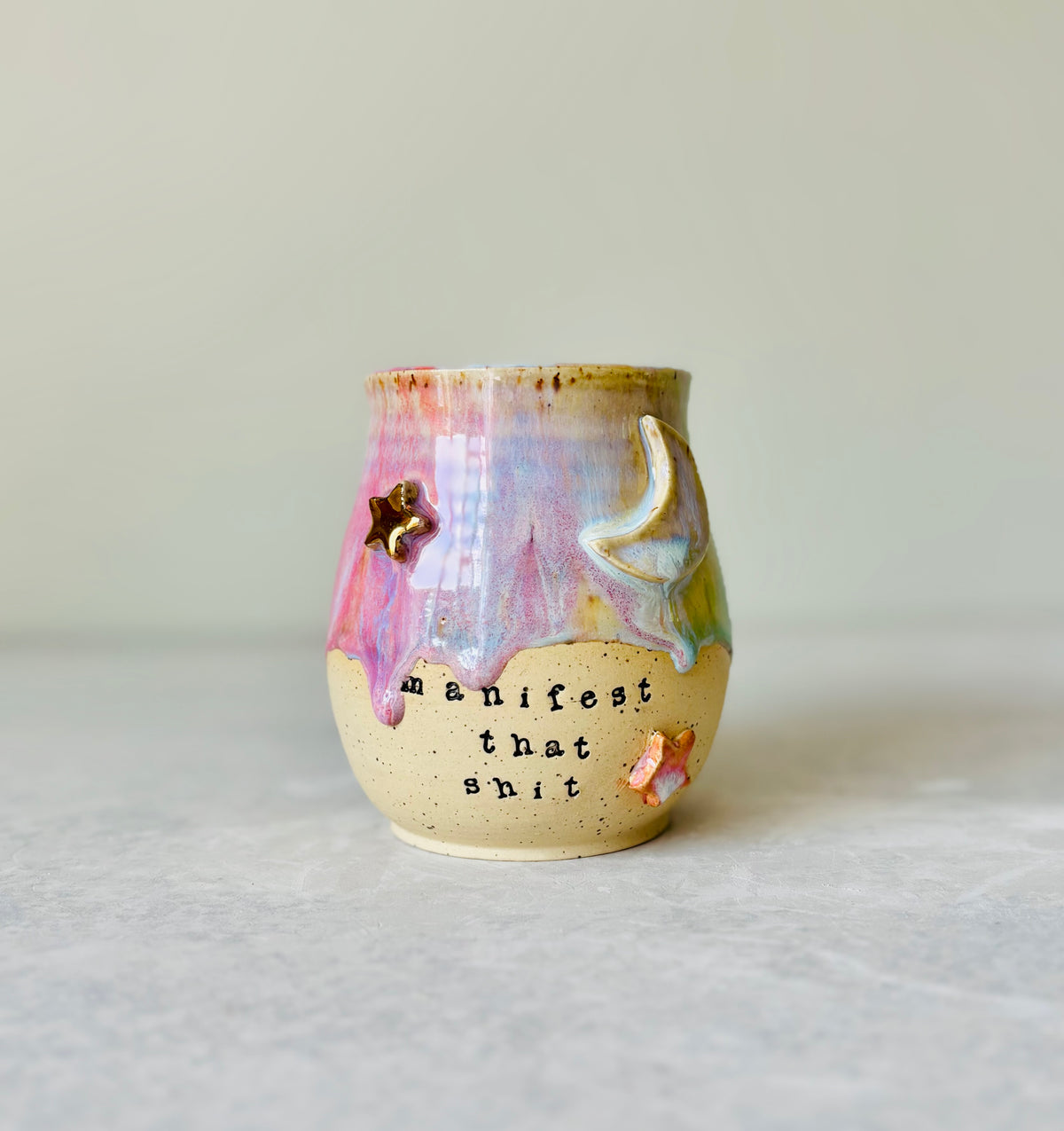 PREVIEW: Release Date is October 11th, 6pm est for Instagram subscribers, 7pm est for the public: Manifest That Shit 22k Gold & Rainbow Mug