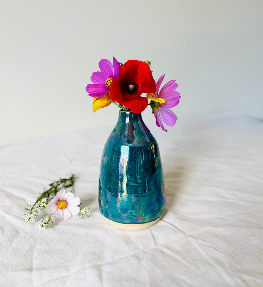 Iridescent Turquoise Bud Vase
