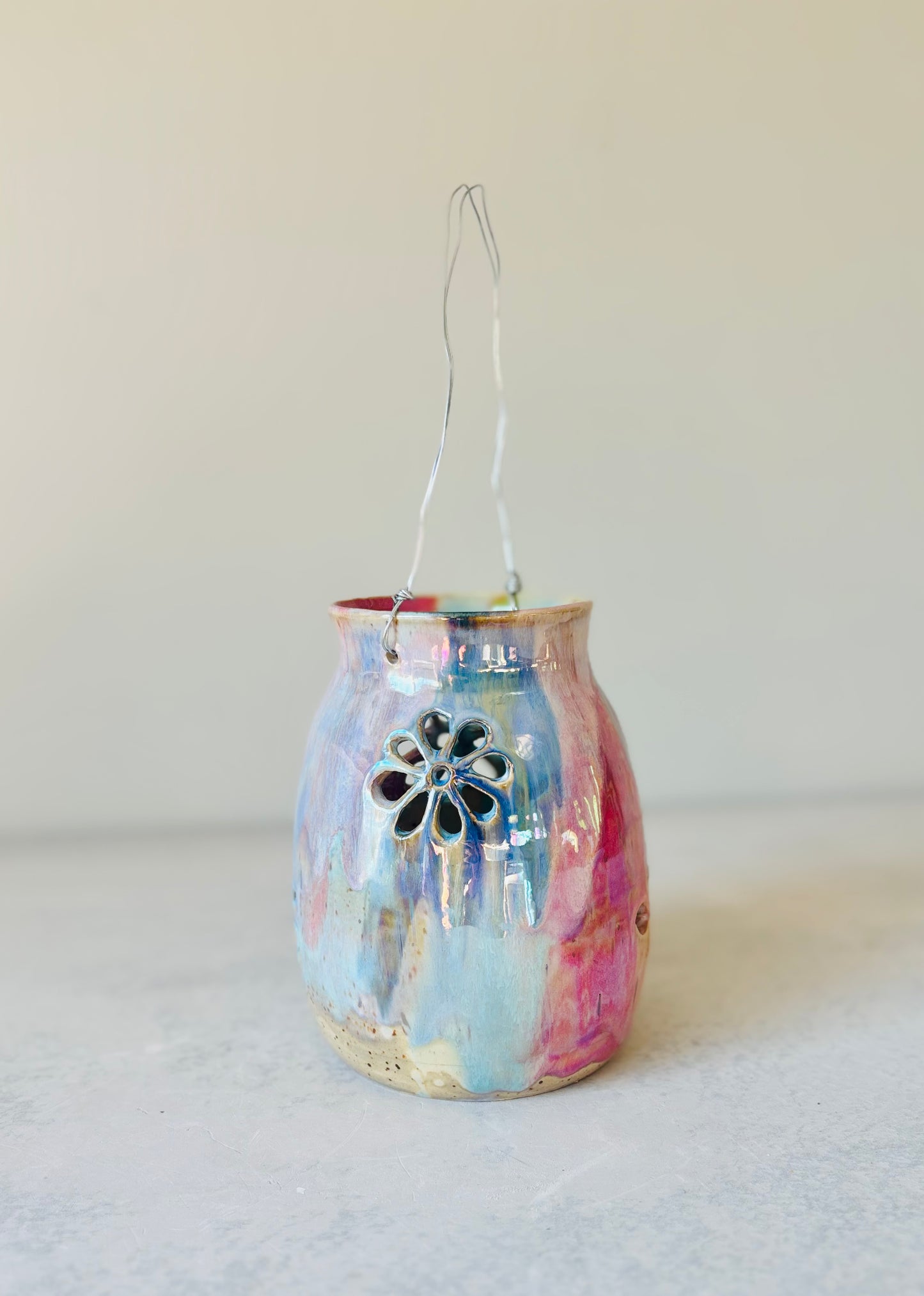 Iridescent Hand Carved Flower Lantern