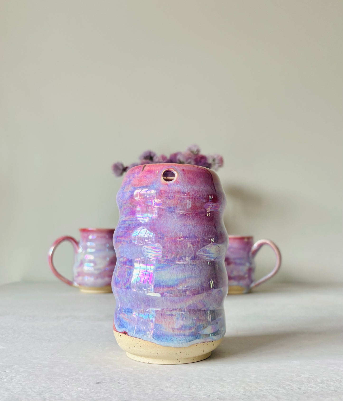 Iridescent Ripple Tumbler in Cosmic Rose Glaze (16 fl oz)