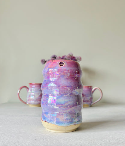 Iridescent Ripple Tumbler in Cosmic Rose Glaze (16 fl oz)