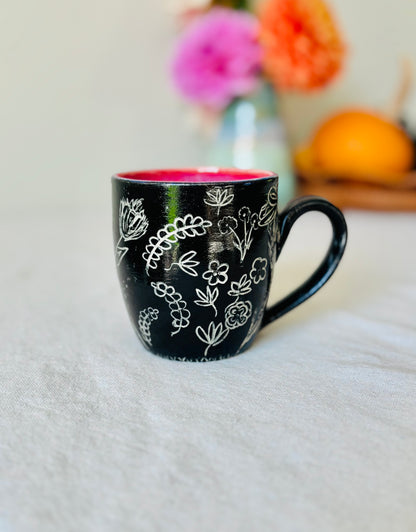 Hand Carved Farmhouse Wild Flower Mug
