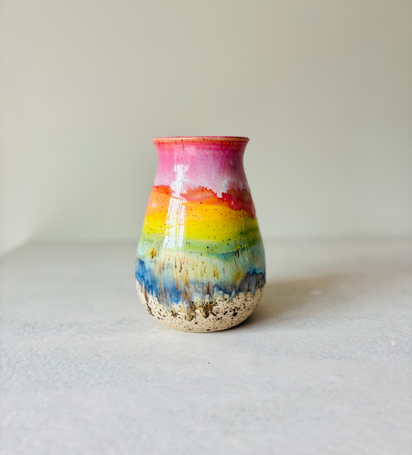 Bright Rainbow Striped Vase