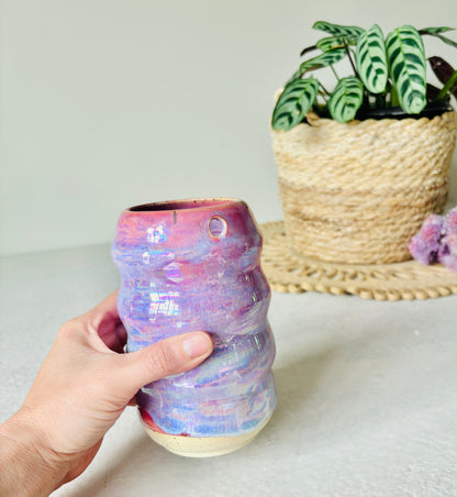 Iridescent Ripple Tumbler in Cosmic Rose Glaze (16 fl oz)