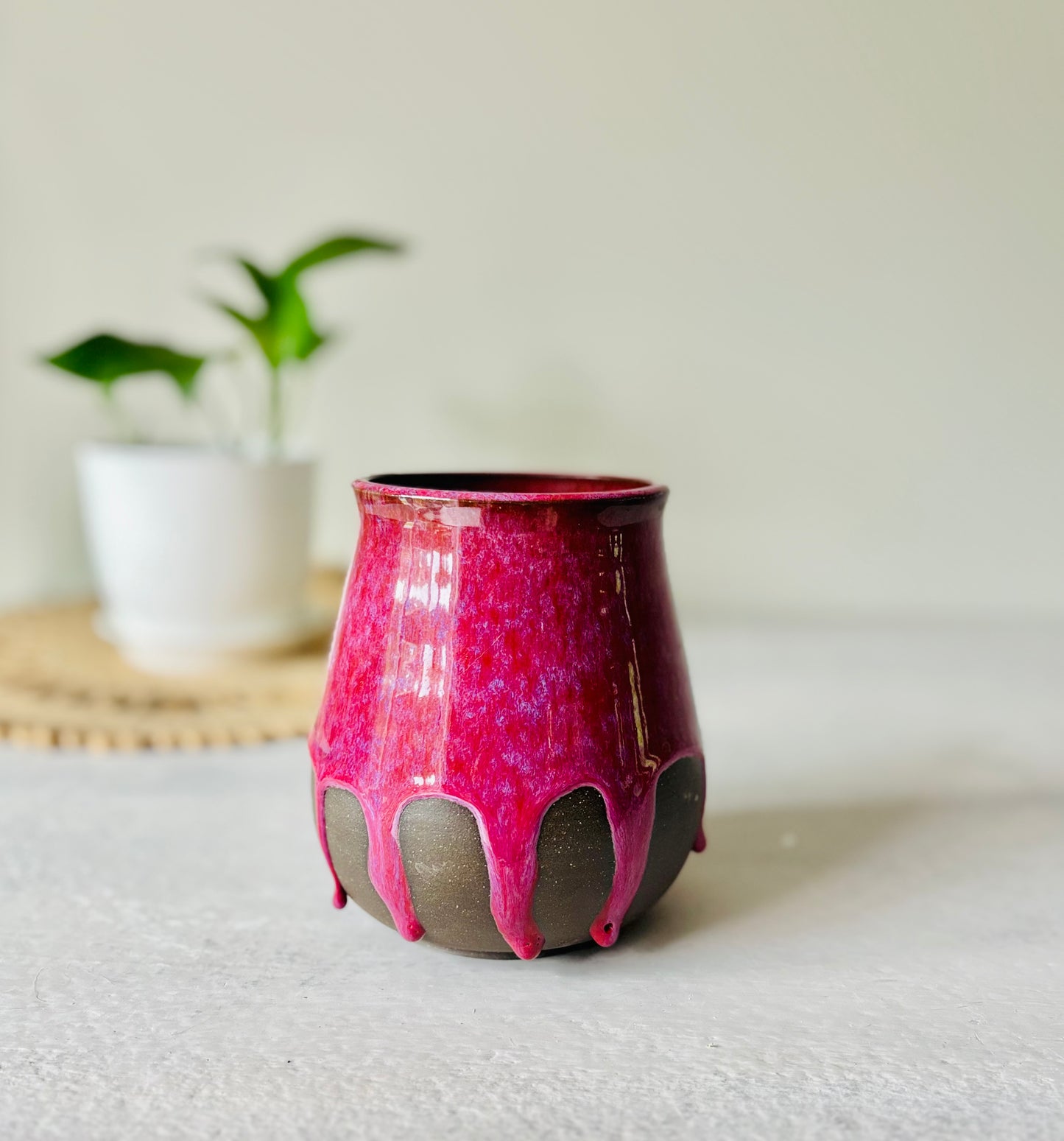 Hot Cherry Pink Drippy Vase