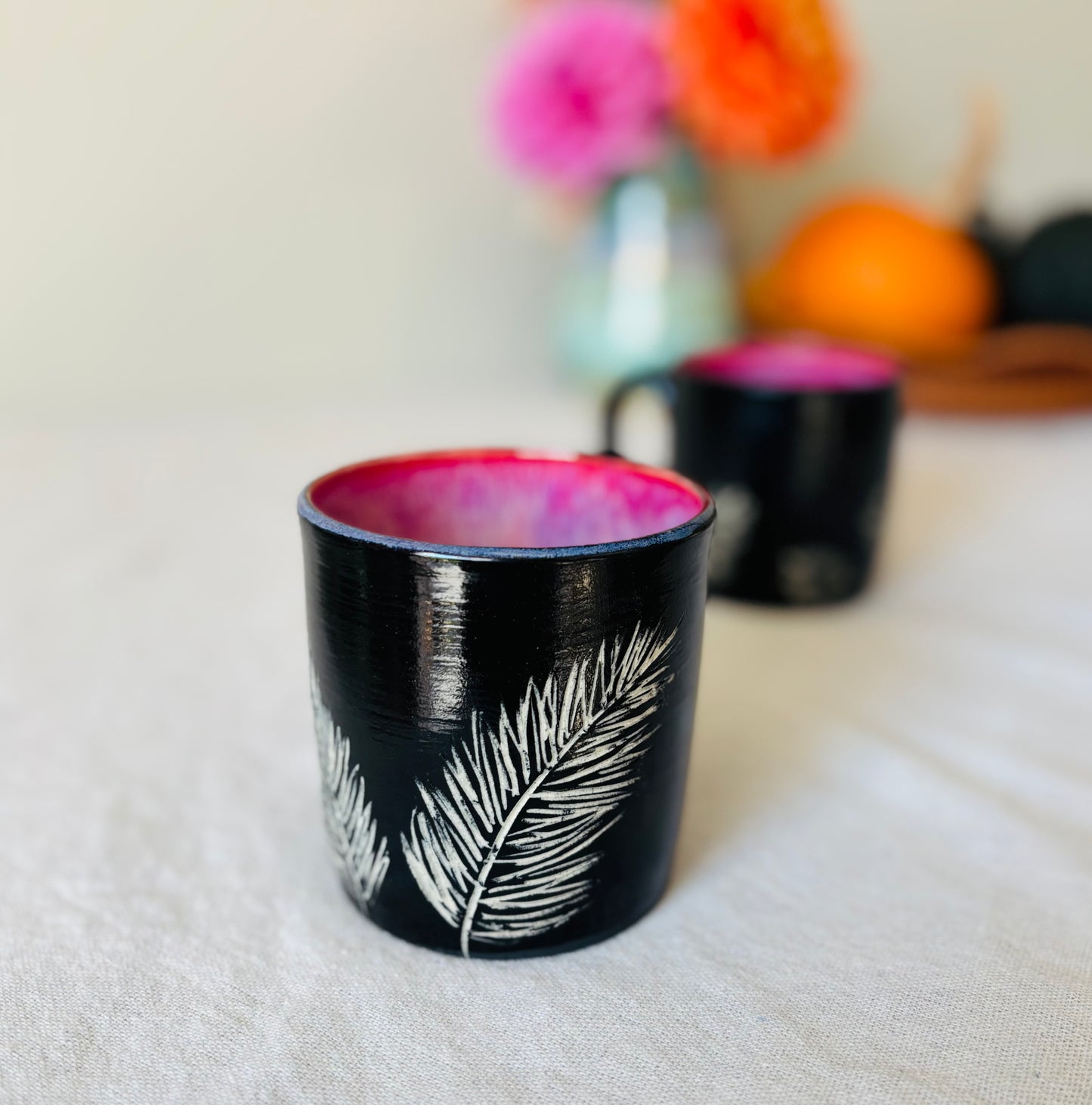 10-11 fl oz Hand Carved Fern Mug Set