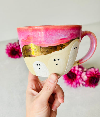 Golden Glaze Line Pink Ghost Mug
