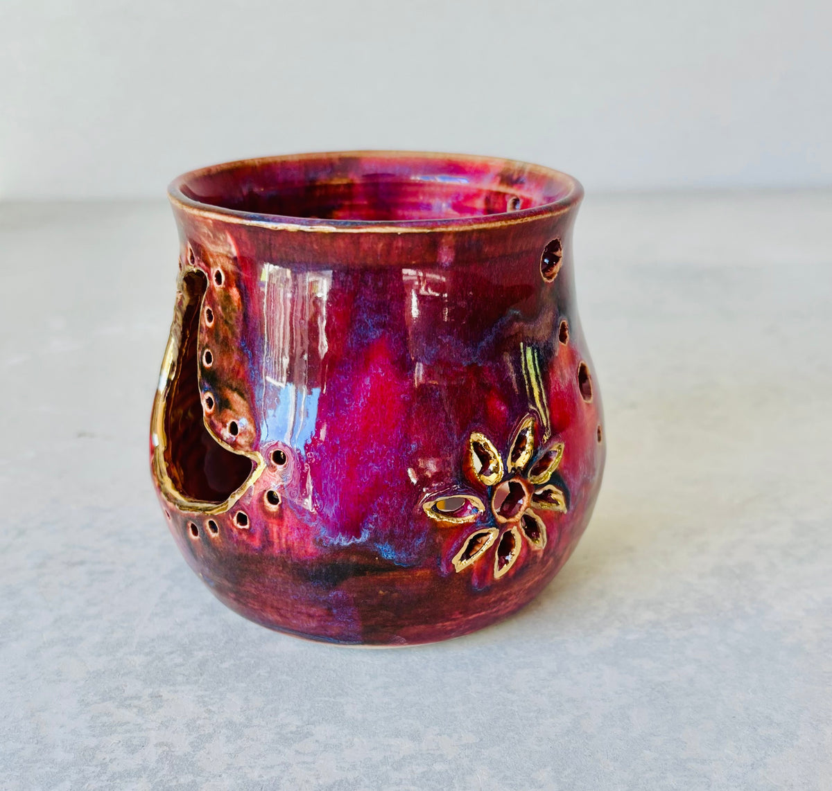 Tea Light Lantern with 22k Gold Detail