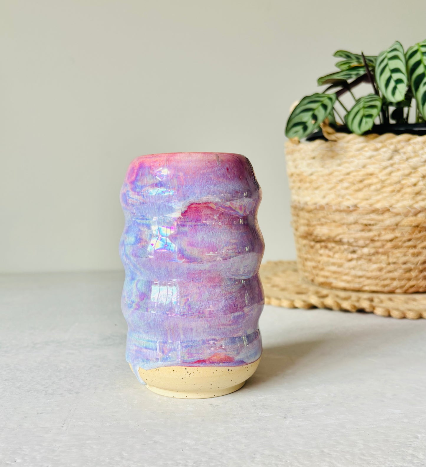 Iridescent Ripple Tumbler in Cosmic Rose Glaze (16 fl oz)