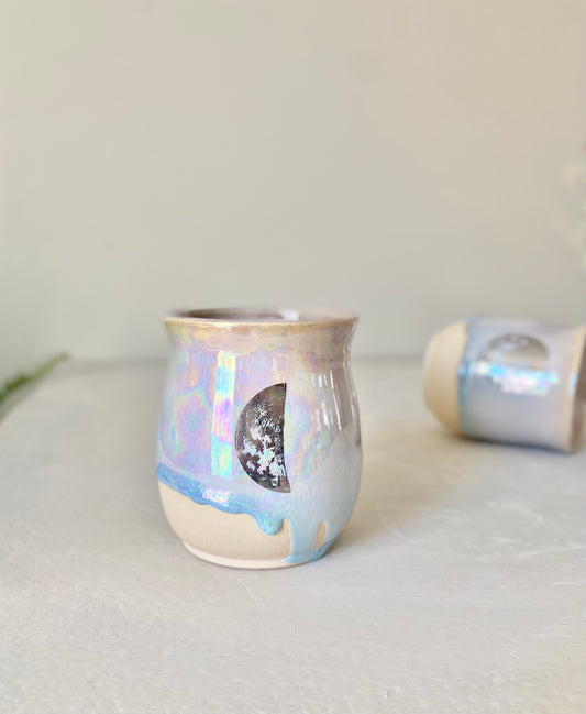 Iridescent 22k White Gold Half Moon Mug