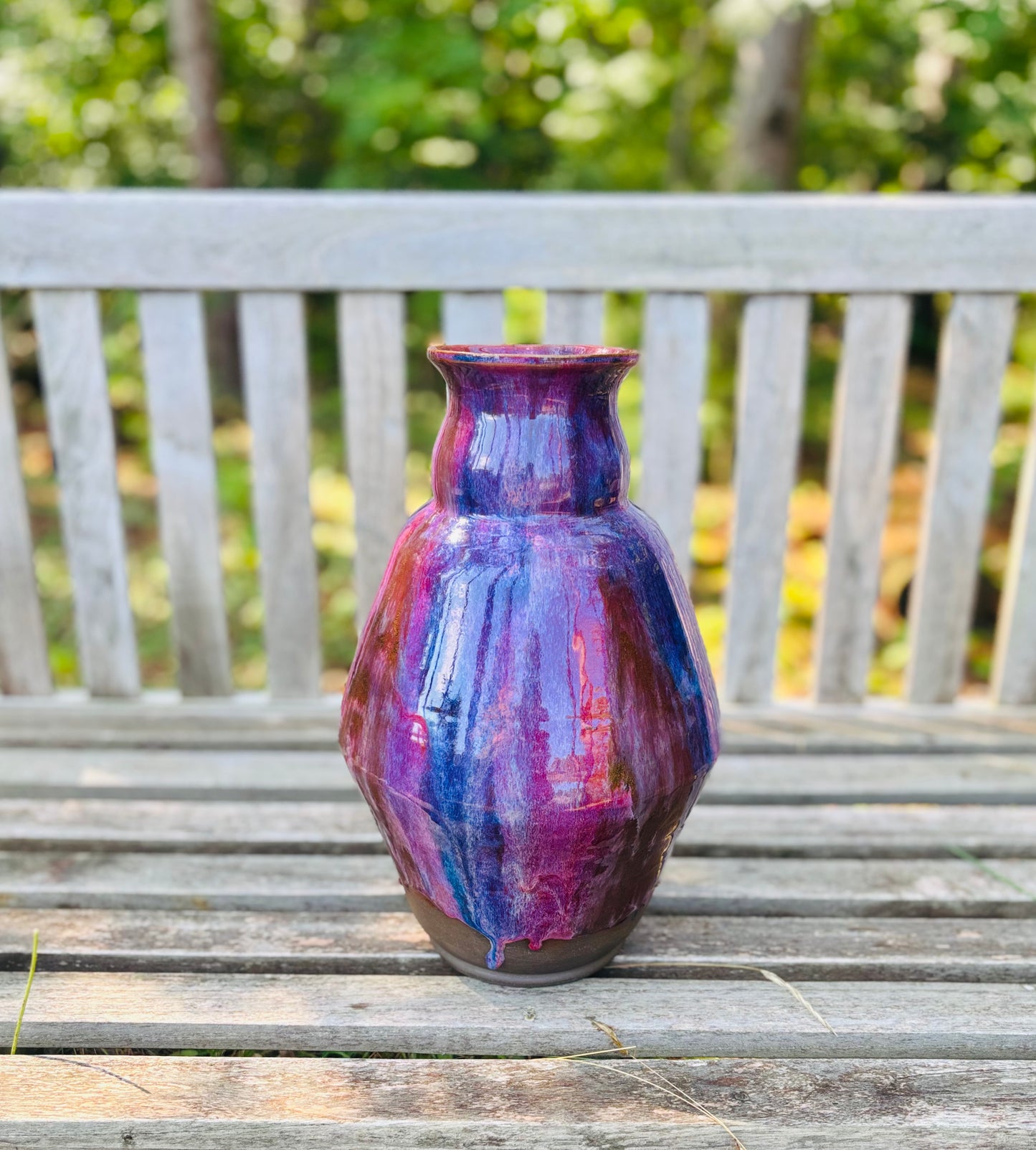 Large Purple Striped Black Clay Vase