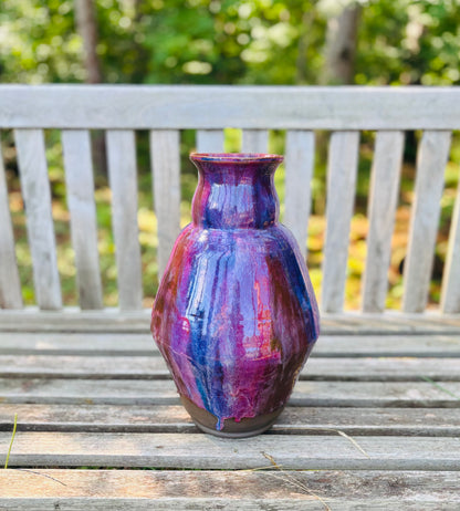 Large Purple Striped Black Clay Vase