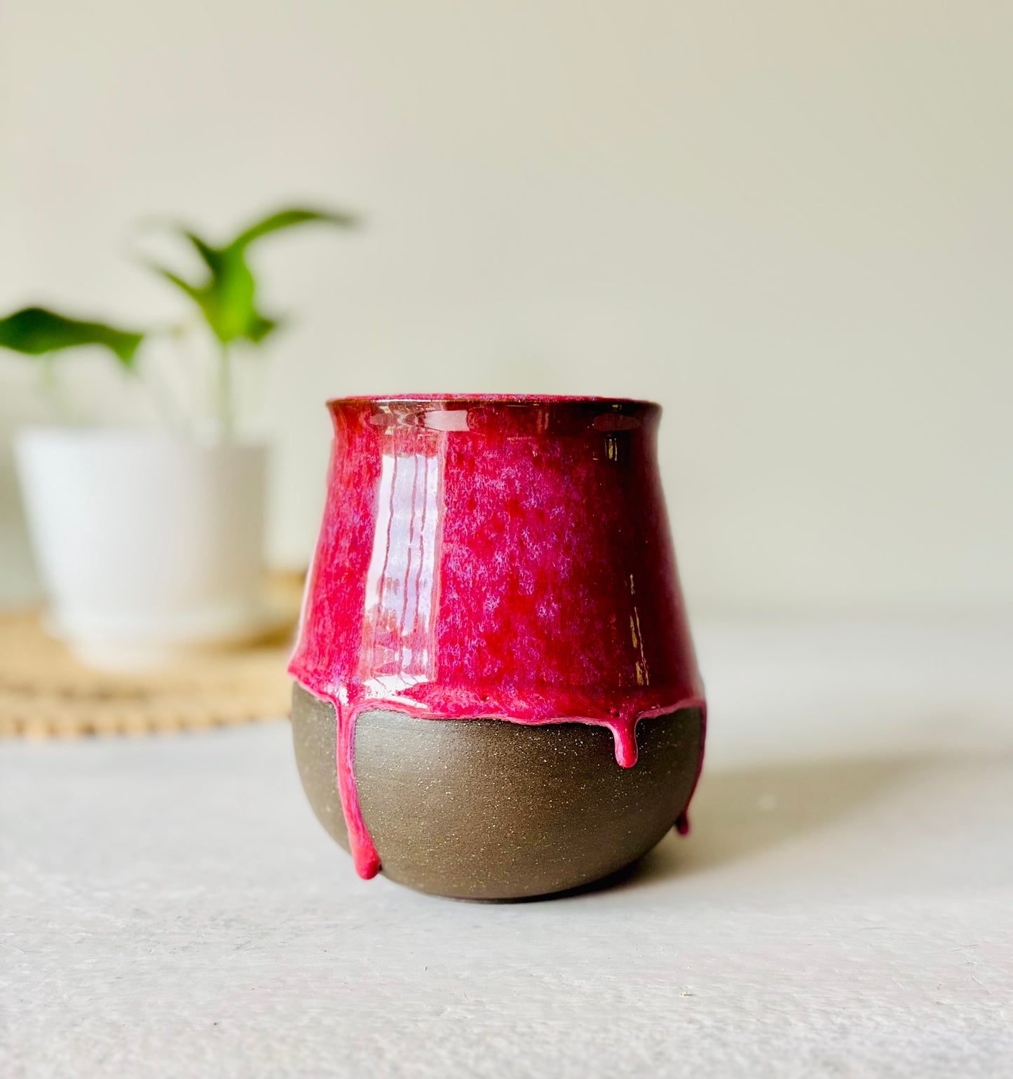 Hot Cherry Pink Drippy Vase