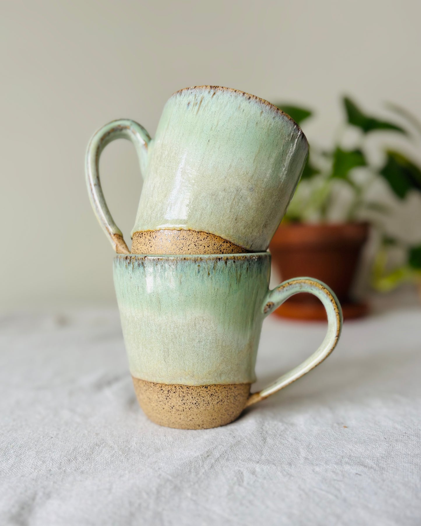 Soft Sage Mug in Brown Speckled Stoneware(15 fl oz)