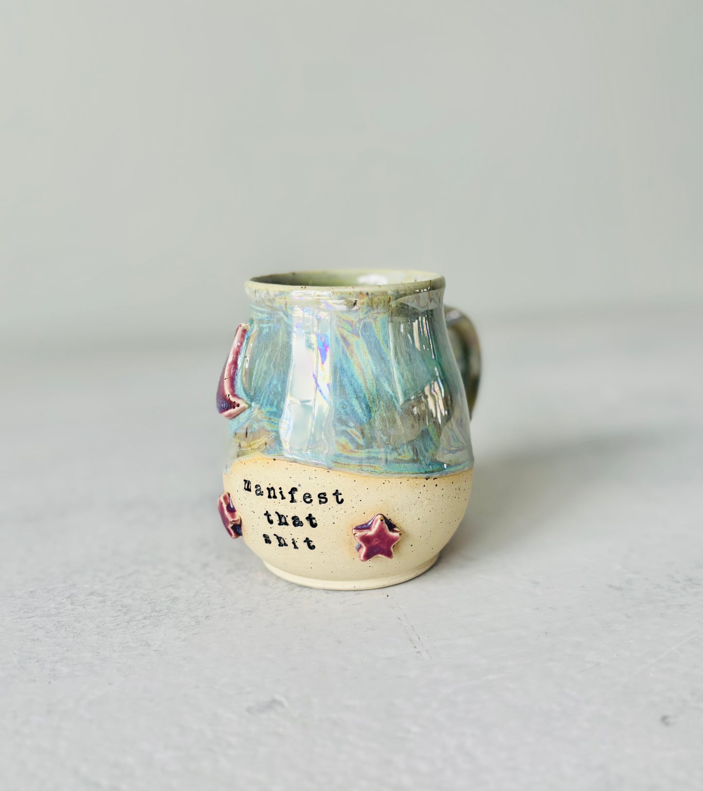 Manifest That Shit Mug in Iridescent Sea Foam Green (12 fl oz) (Second)