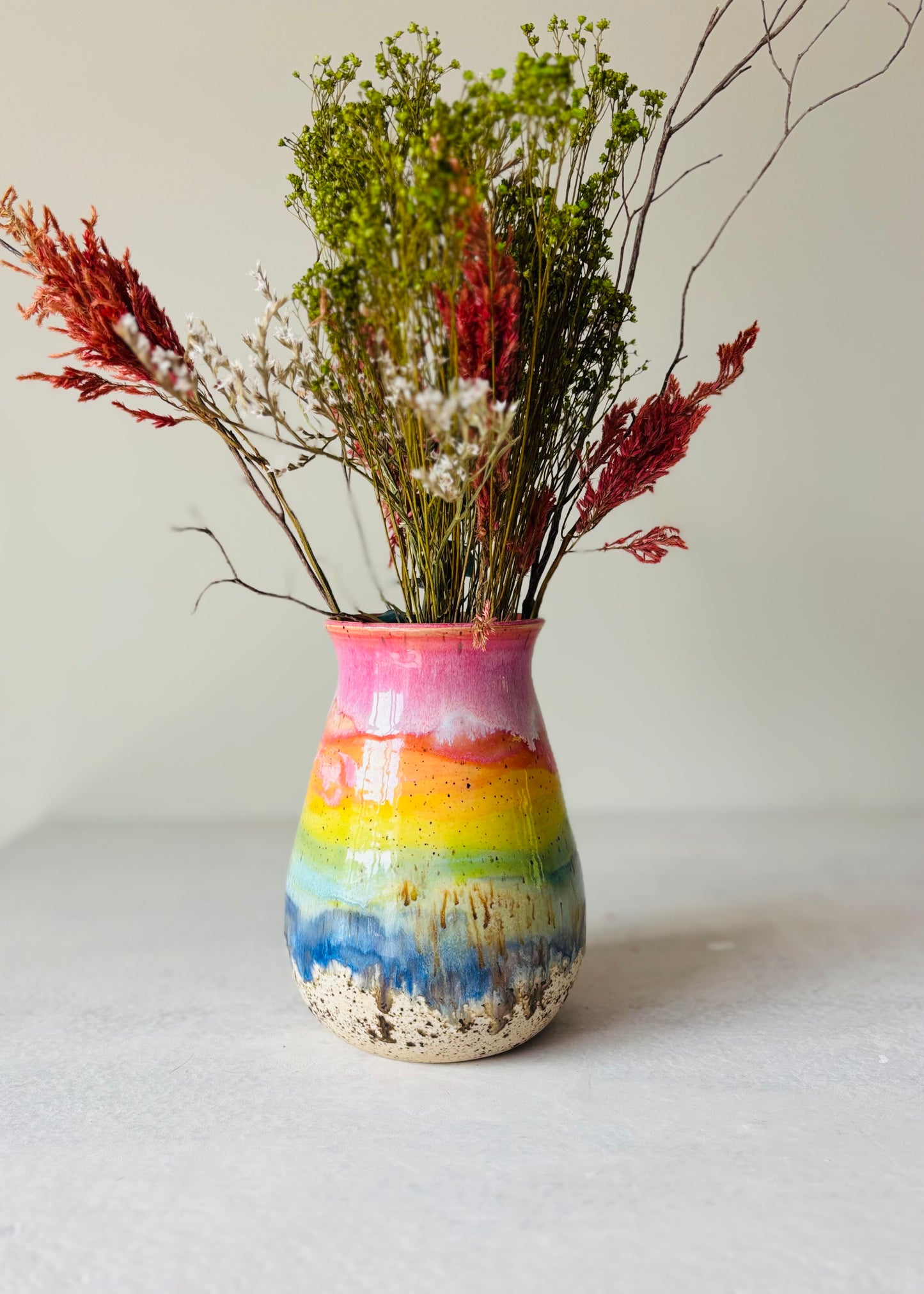 Bright Rainbow Striped Vase