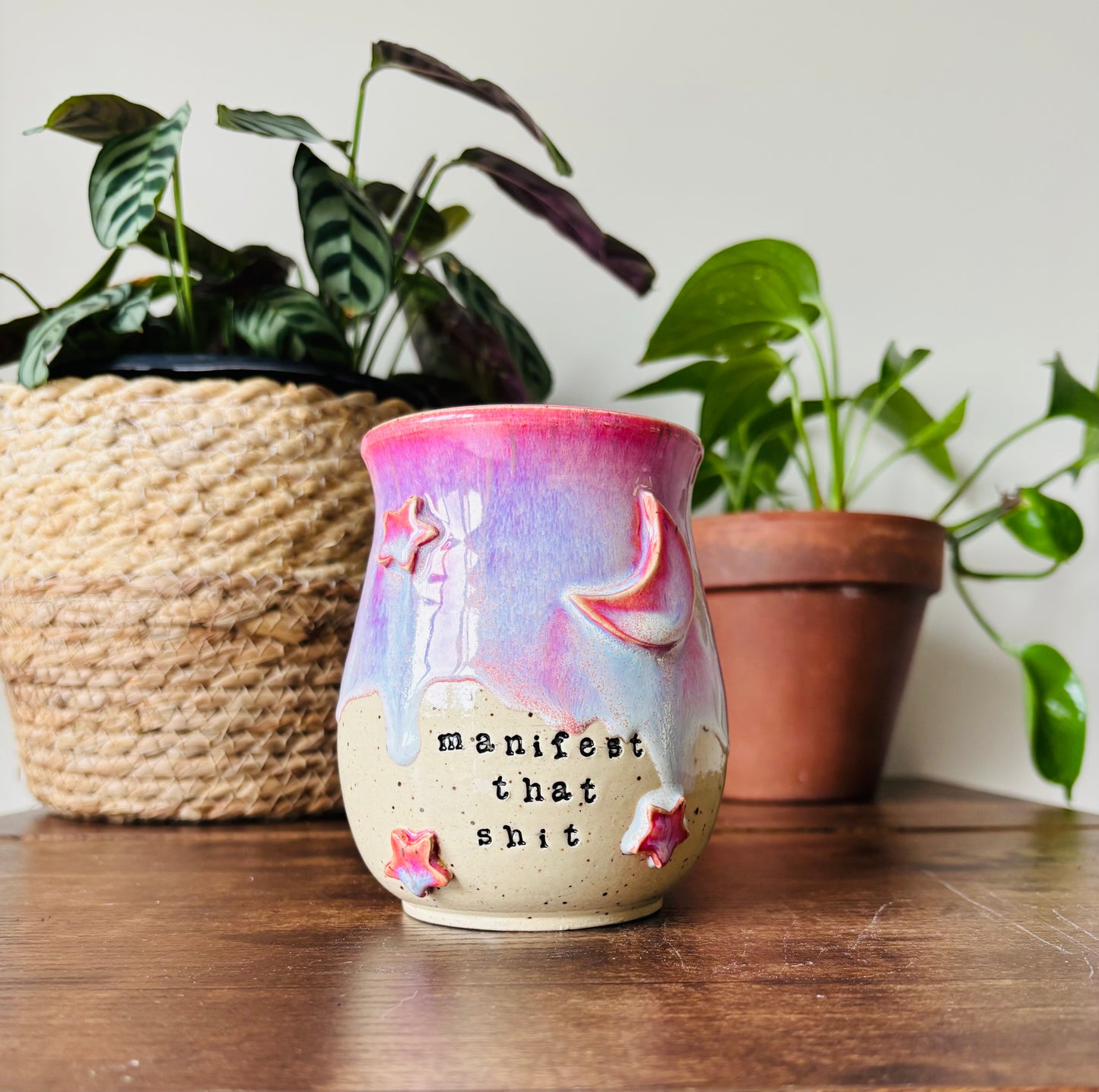 PRE-ORDER: “Manifest That Shit” Mug with Moon & Stars in Summer Rose (12-14 week lead time)