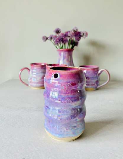 Iridescent Ripple Tumbler in Cosmic Rose Glaze (16 fl oz)