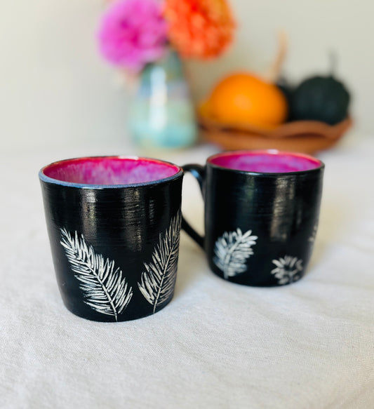 10-11 fl oz Hand Carved Fern Mug Set