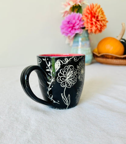 Hand Carved Farmhouse Wild Flower Mug