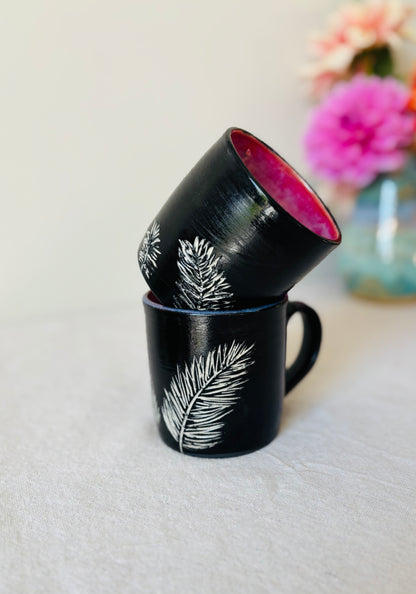 10-11 fl oz Hand Carved Fern Mug Set