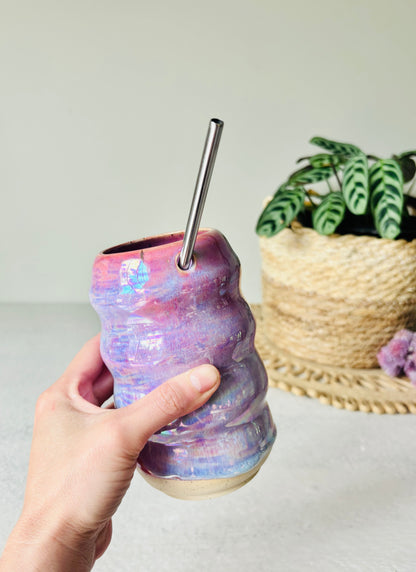 Iridescent Ripple Tumbler in Cosmic Rose Glaze (16 fl oz)