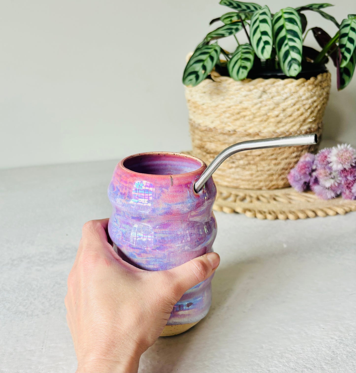 Iridescent Ripple Tumbler in Cosmic Rose Glaze (16 fl oz)