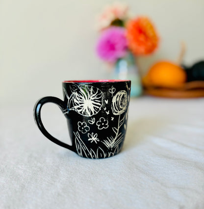 Hand Carved Farmhouse Wild Flower Mug 2