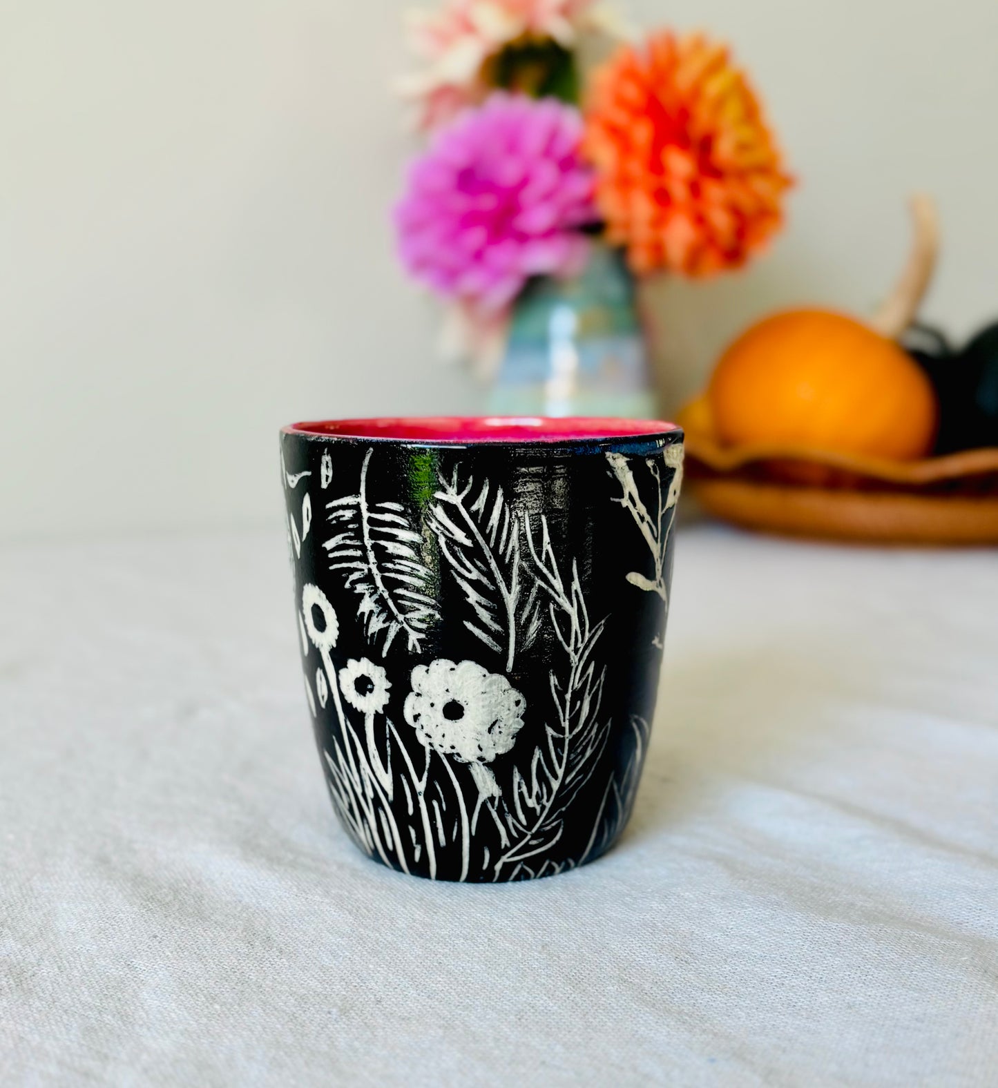 Hand Carved Farmhouse Wild Flower Mug 2
