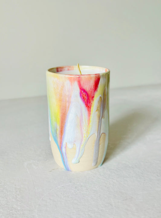 Virgin Coconut Soy Wax Crazed Rainbow Drip Candle Unscented
