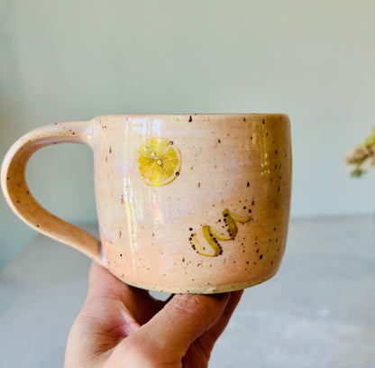 Peachy Lemon Mug 22k Gold Detail