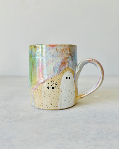 Iridescent Pastel Rainbow & 22k Gold Ghost Mug