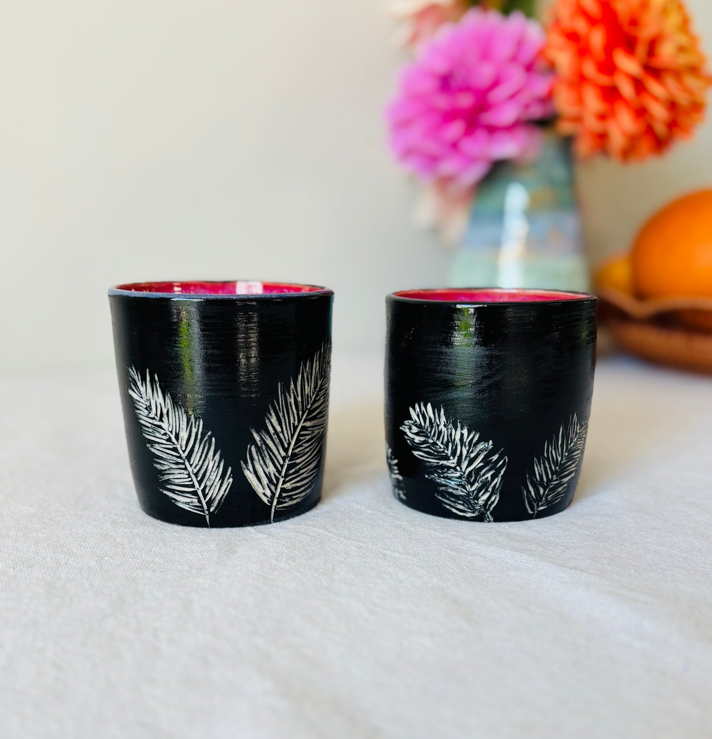10-11 fl oz Hand Carved Fern Mug Set