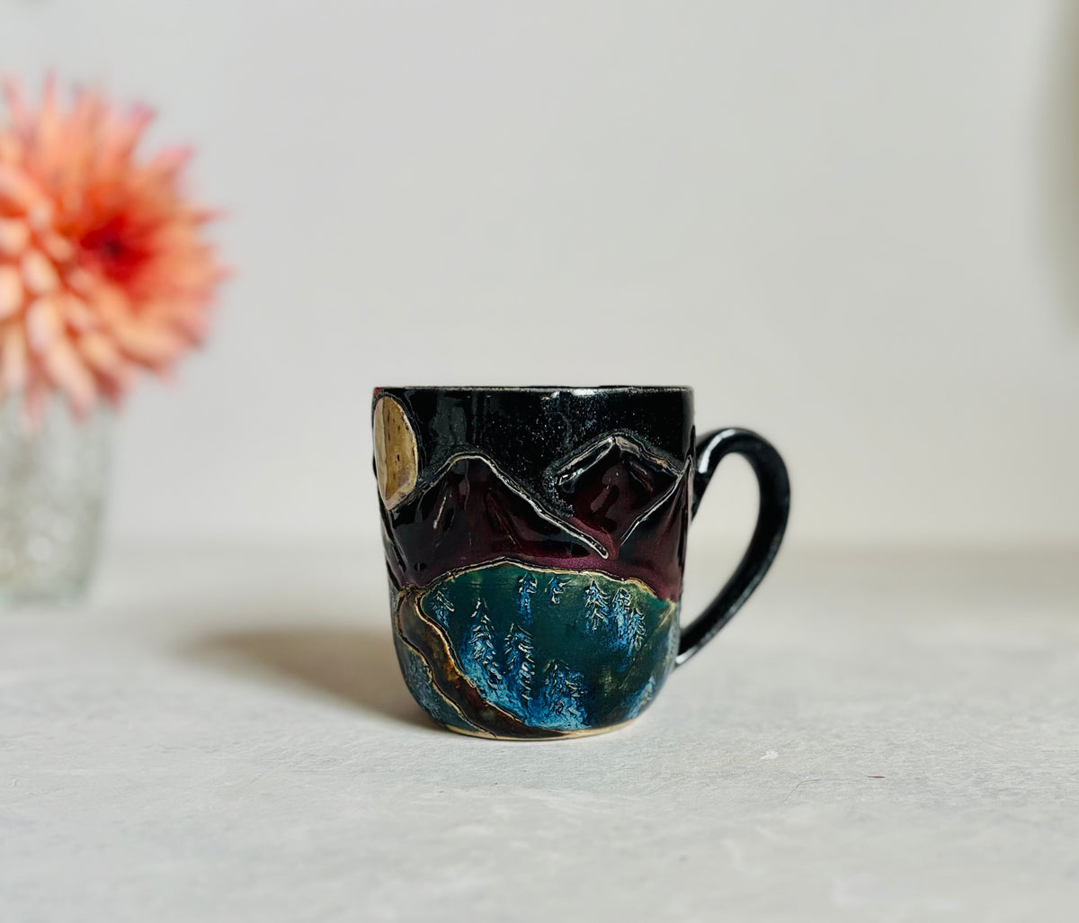 Hand Carved Mountain Scene Mug (11 fl oz)