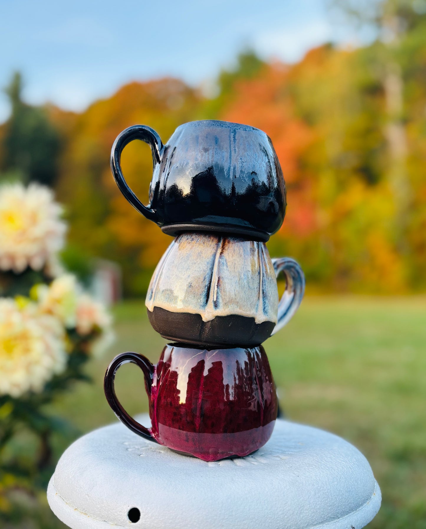 13.5 floz  Chrome & Black Stoneware Pumpkin Mug