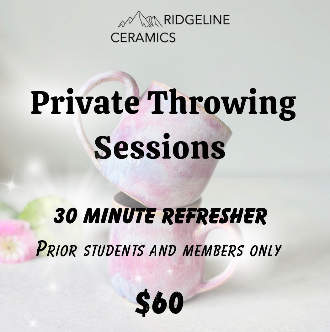 Private Wheel Throwing Refresher Session 30 Minutes (Prior Students and Members Only)