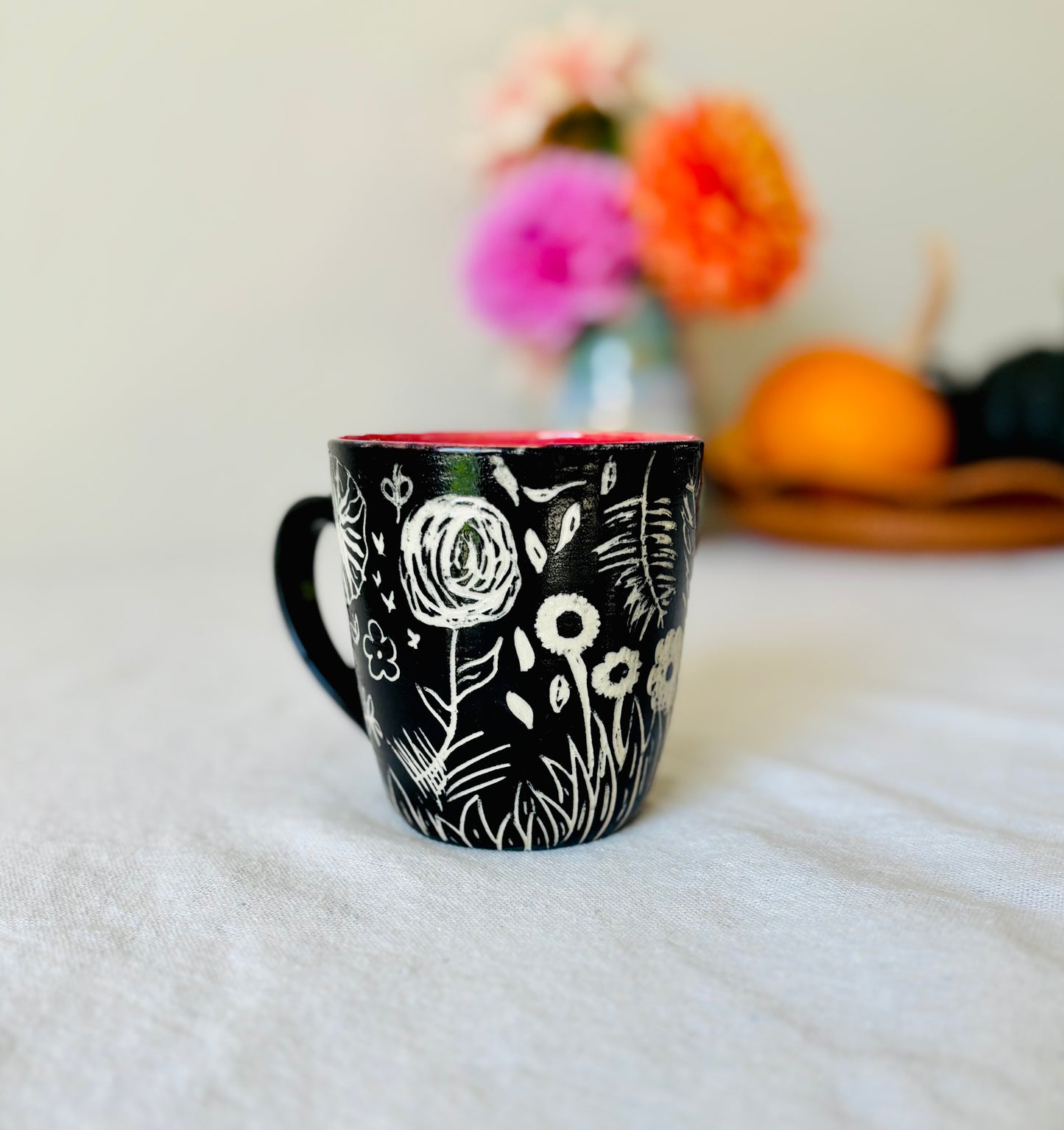 Hand Carved Farmhouse Wild Flower Mug 2