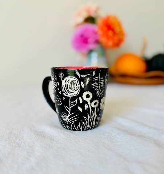 Hand Carved Farmhouse Wild Flower Mug 2