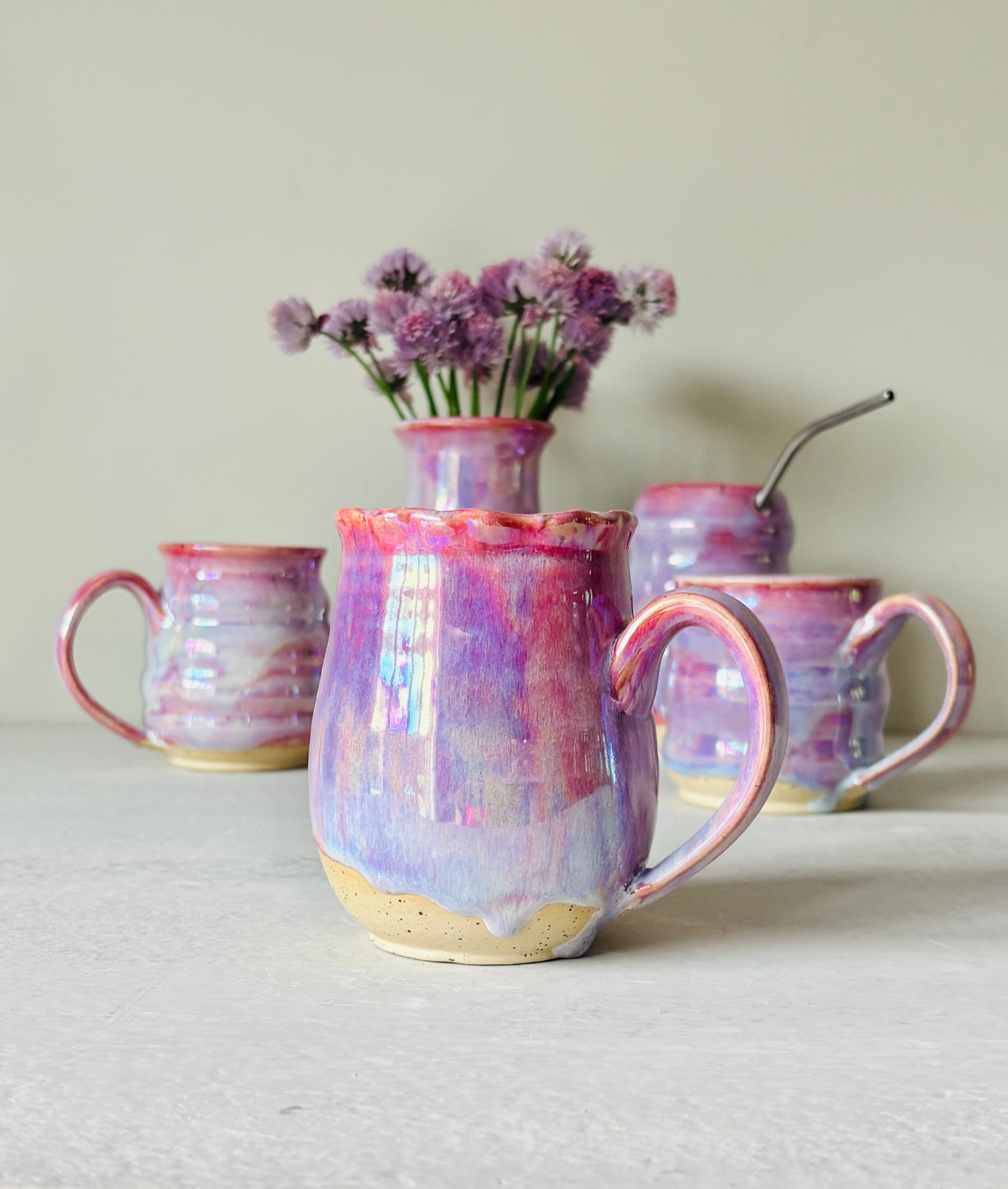 Iridescent Petal Rimmed Mug in Cosmic Rose Glaze (16 fl oz)