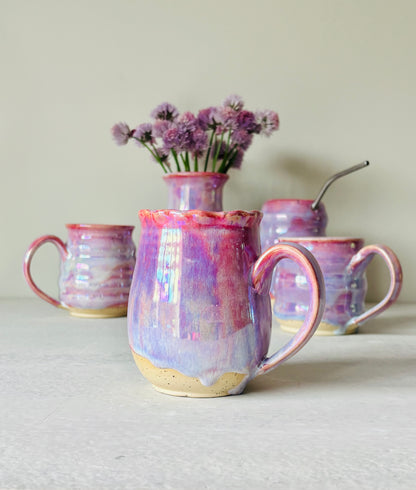 Iridescent Petal Rimmed Mug in Cosmic Rose Glaze (16 fl oz)