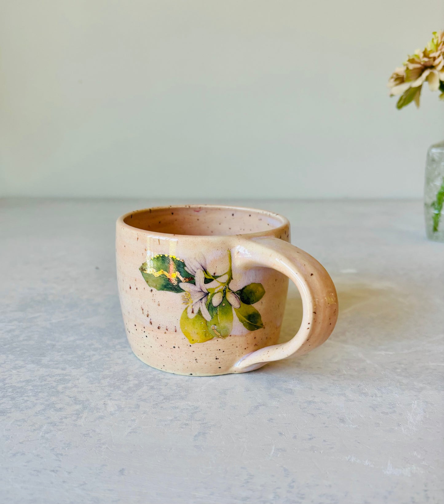 Peachy Lemon Mug 22k Gold Detail
