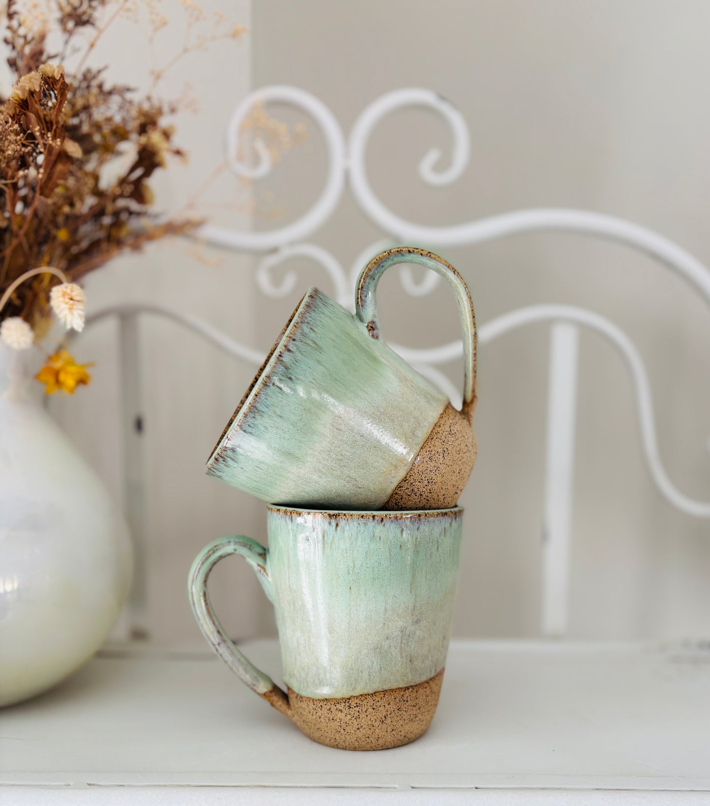 Soft Sage Mug in Brown Speckled Stoneware(15 fl oz)