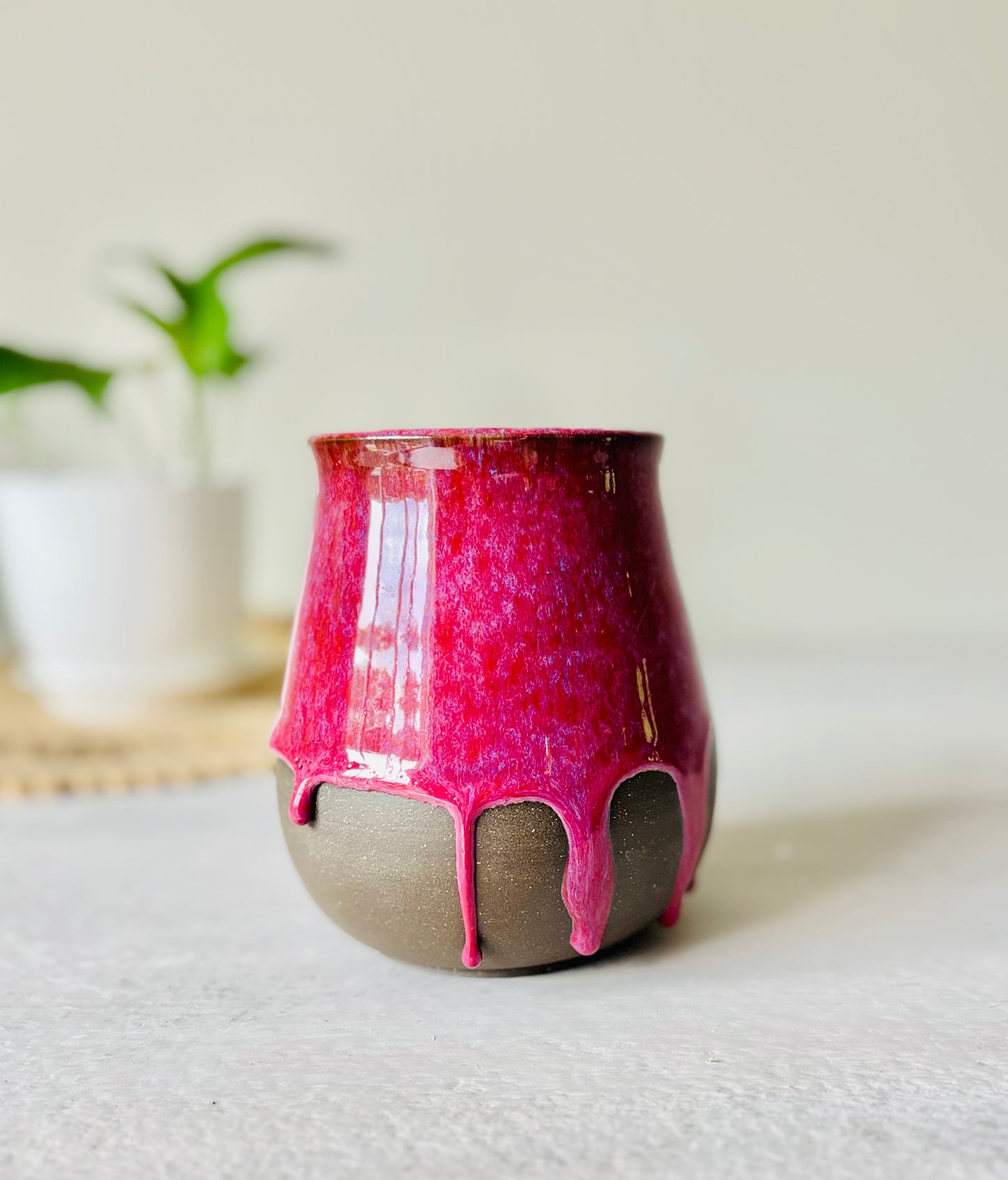 Hot Cherry Pink Drippy Vase